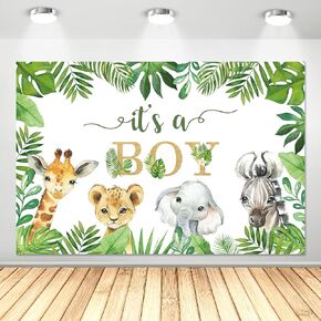 Safari Baby Shower Backdrop Decorations Boy - Jungle Animal Theme Baby Boy Background Banner Supplies, Safari Jungle Theme Baby Shower Photography Background Photo Booth Banner | 5x3ft