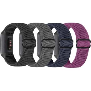 Elastic Nylon Watch Band Compatible with Fitbit Charge 4 Band/Fitbit Charge 3 Band/SE Band, Adjustable Braided Solo Loop Sport Straps Replacement Wristband for Women Men