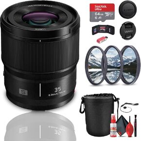 Panasonic Lumix S 35mm f/1.8 Lens (S-S35) Bundle Including: 3-Piece Filter Kit, 64 GB Memory Card, Card Reader, Card Wallet, Front and Rear Lens Caps, Lens Pouch, Full Cleaning Kit, Lens Cap Keeper