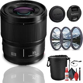 Panasonic Lumix S 35mm f/1.8 Lens (S-S35) Bundle Including: 3-Piece Filter Kit, Front and Rear Lens Caps, Lens Pouch, Full Cleaning Kit, Lens Cap Keeper