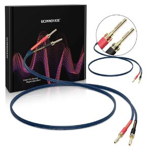 2 Pack Pure Copper Speaker Cable with Pin Banana Plugs, 1.5m / 4.9FT HiFi OFC 13 Gauge Speaker Wire with Gold Plated Banana Plugs, Speaker Cable for Hi-Fi Home Audio System, Receiver, bookshelf speake