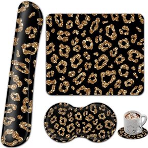 Gaming Mouse Pad with Wrist Rest Support Set, Ergonomic Memory Foam Keyboard Wrist Rest for Computer Home Office, Wireless Mouse Mat Hand Rest Black White Cowhide Fur Office Desk Pad