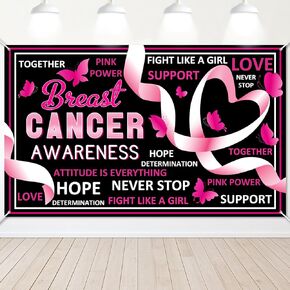 Mocsicka Breast Cancer Awareness Backdrop October Breast Cancer Month Photography Banner Pink Ribbon Charity Activities Hope Faith Strength Courage Photo Booth Props