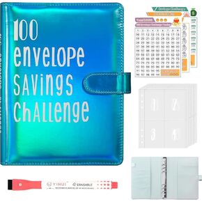 100 Envelopes Money Saving Challenge - 52 Week Money Saving Challenge Binder, A5 Savings Challenges Book with Envelopes, Erasable Pen & Challenge Tracker to Save $10,000, $5,050 & $500 (Black)