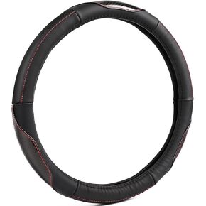 High-Grade Black Genuine Leather Steering Wheel Cover for Men Women，Real Cowhide Leather Steering Wheel Cover for Cars,Universal 14.5-15 inch Steering Wheels