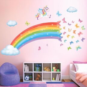 DECOWALL SG2-2401 Rainbow Wall Decals Unicorn Butterflies Clouds Wall Stickers for Kids Baby Nursery Girls Bedroom Living Room Wall Decor Gifts Girls