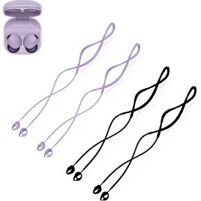 4PCS Anti-Lost Strap for Galaxy Buds 2 Pro (2022), Sports Soft Silicone Lanyard Accessories Compatible with Samsung Galaxy Buds Pro 2 Neck Rope (Purple + Black)
