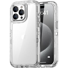 AICase Clear Case for iPhone 15 Pro Max,Heavy Duty Durable 3-Layer [Not Yellowing][Military Grade Drop Protection] Shockproof/DropProof Protective Cover for iPhone 15 ProMax Case