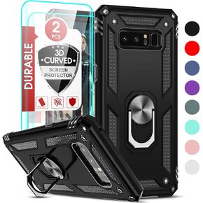 LeYi for Note 8 Case with [2 Pack] 3D Screen Protector, Military-Grade Magnetic Ring Holder & Kickstand, Black