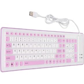 Foldable Silicone Keyboard,USB Wired Silicone Keyboard,103 Keys Waterproof Rollup Keyboard,Soft Touch Keyboard for PC,Laptop,Notebook()