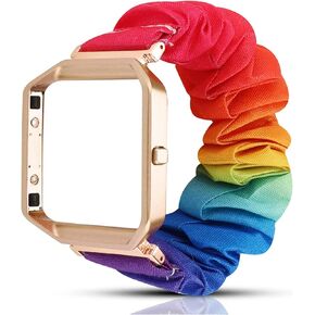 Compatible with Fitbit Blaze Bands with Metal Frame Women, Feminine Scrunchie Elastic Stretch Fabric Scrunchy Replacement Watch Band Straps Bracelet Wristband Fit for Fitbit Blaze (Pink)