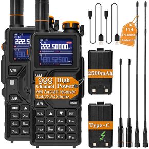 BAOFENG K5PLUS Tri Band Ham Radio Handheld,Walkie Talkies Long Range Noaa Weather Receiver High Power Two Way Radios with One Key Frequency Match,USB C Charger,2500mAh Battery,Airband,999CH,2 Pack