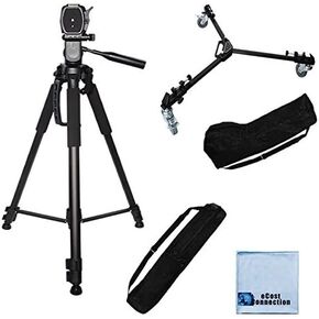 72" inch Elite Series Tripod + Elite Series Professional Universal Tripod Dolly w/One Step Easy Lock & Locking Wheels and Carrying Cases. Works for All DSLR Cameras + eCostConnection Microfiber Cloth