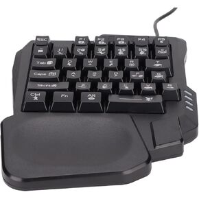 One Handed Gaming Keyboard, Three Colors Backlight Anti Slip Design 35 Keys Gaming Keyboard for Mobile Games for Computer
