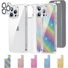 Meifigno Designed for iPhone 16 Pro Max Case, with 2X HD Screen Protectors+ 1X Lens Protector+ 5X Glitter Cards, [Anti-Yellow][Military Grade Protection], Case Designed for iPhone 16 Pro Max, Clear