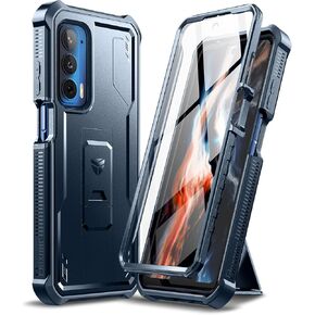 Dexnor for Motorola Moto Edge 2021 Case | Motorola Edge 5G UW Case, [Built in Screen Protector and Kickstand] Heavy Duty Military Grade Protection Shockproof Protective Cover for Men Women(Black)