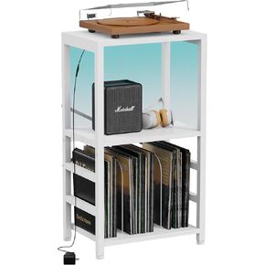 Record Player Stand,Vinyl Record Storage,3 Tier Turntable Stand with Records Holder,End Table for Media Stereo Speaker,Amplifiers,Magazines-Vintage