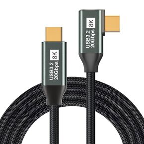 Right Angle USB C to USB C 3.1 Gen 2-6.6FT 8K@60Hz USBC USBC Monitor Cable-20Gbps Data Transfer-100W PD Fast Charging Type C to Type C Video Cable for iPhone 15, iPad, MacBook, TV, Display