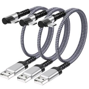 USB C Cable 1Ft, 3-Pack Short USB Type C 3A Fast Charging USB-A to USB-C Right Angle 90 Degree Android Charger Cord Compatible for Samsung Galaxy S23 S22 S21, Note 20 10, Pixel 7 7A 6 (Green)