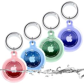 4 Pack Airtag Holder, Airtag case Waterproof Apple Air Tag Case with Keychain, Scratchproof, Shockproof & Dustproof Airtag Holders for Pet Tracking, Bags, Kids, Keys, Luggage (Pink+Blue+Green+Purple)