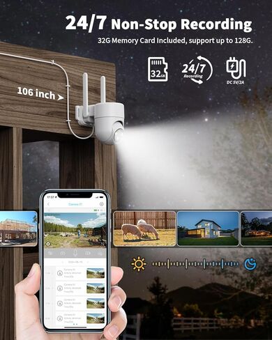 كاميرا أمان خلوية LIWAN 4G LTE سلكية في الهواء الطلق، بدون كاميرا أمان WiFi، تسجيل 24/7، عرض 360 درجة، رؤية ليلية ملونة 2K، محادثة ثنائية الاتجاه، بطاقة SIM مدمجة وبطاقة ذاكرة 32 جيجا، خطة بيانات غير محدودة in Saudi Arabia