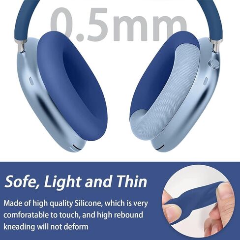 زوجان من أغطية وسائد الأذن لأجهزة AirPods Max، حافظة وسادة أذن من السيليكون AKWOR متوافقة مع وسائد سماعات AirPods Max، مقاومة للأوساخ والعرق وقابلة للغسل (أزرق وأسود) in Kuwait
