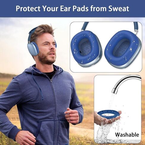 زوجان من أغطية وسائد الأذن لأجهزة AirPods Max، حافظة وسادة أذن من السيليكون AKWOR متوافقة مع وسائد سماعات AirPods Max، مقاومة للأوساخ والعرق وقابلة للغسل (أزرق وأسود) in Kuwait