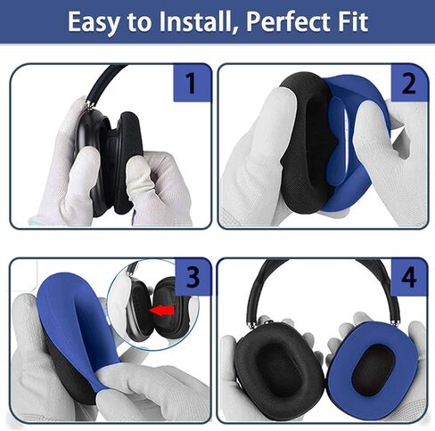 زوجان من أغطية وسائد الأذن لأجهزة AirPods Max، حافظة وسادة أذن من السيليكون AKWOR متوافقة مع وسائد سماعات AirPods Max، مقاومة للأوساخ والعرق وقابلة للغسل (أزرق وأسود) in Kuwait