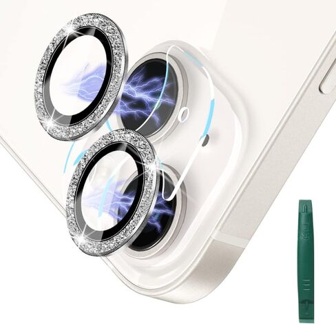واقي شاشة من الزجاج المقسى لعدسة الكاميرا Bling متوافق مع iPhone 14 (6.1")/ iPhone 14 Plus (6.7")، [فائق الوضوح/رفيع] مقاوم للخدش/الكسر/الماء/الضباب - فضي ماسي in Saudi Arabia