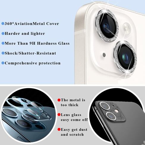 واقي شاشة من الزجاج المقسى لعدسة الكاميرا Bling متوافق مع iPhone 14 (6.1")/ iPhone 14 Plus (6.7")، [فائق الوضوح/رفيع] مقاوم للخدش/الكسر/الماء/الضباب - فضي ماسي in Saudi Arabia