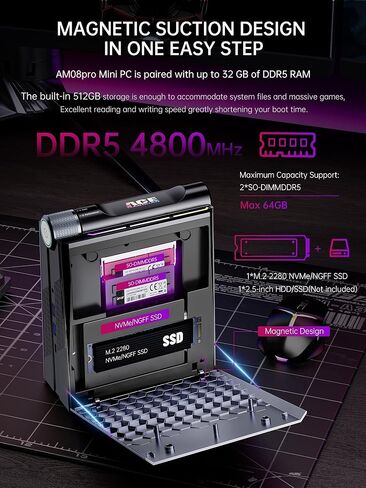 كمبيوتر ألعاب صغير ACEMAGIC Ryzen 9 6900HX (يصل إلى 4.9 جيجا هرتز) كمبيوتر صغير 32 جيجابايت DDR5 512 جيجابايت NVMe SSD كمبيوتر صغير [3 أوضاع/أضواء RGB] كمبيوتر مكتبي صغير ثنائي القناة/WiFi6/BT5.2/4K UHD in Kuwait