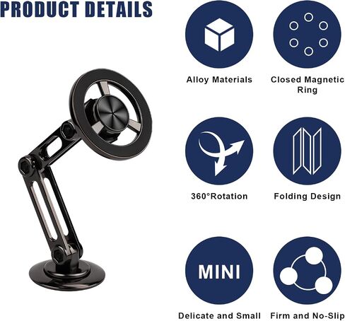 Magnet Phone Holder for Car, 360° Rotation Pro Phone Mount Car Magnetic Practical Car Phone Holder Mount with Metal Ring Phone Holder Accessory for Car Dashboard Air Vent in Saudi Arabia
