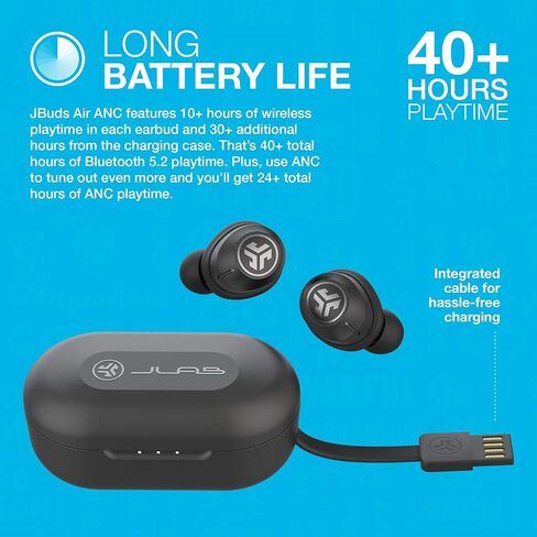 JLab JBuds Air ANC True Wireless Bluetooth Earbuds | Black | Active Noise Canceling | Low Latency Movie Mode | Dual Connect | IP55 Sweat Resistance | Custom 3 EQ Sound Settings (Renewed) in Saudi Arabia