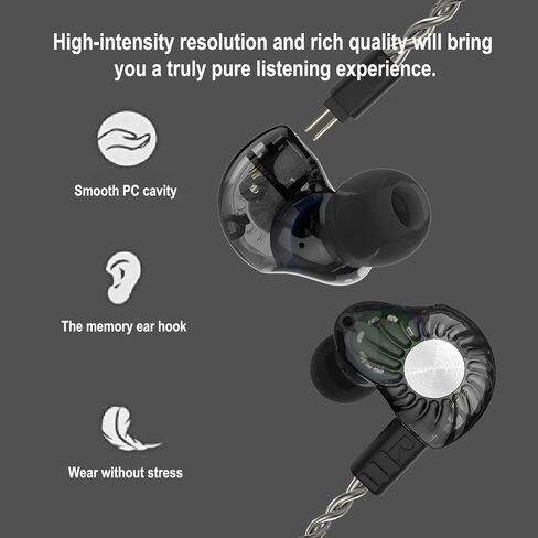 in Ear Monitor Headphones Dynamic Hybrid Dual Driver IEM Earphone HiFi Stereo Super Light in Ear Monitor with Detachable Cable for Musician Singers Drummers, Grey in Saudi Arabia