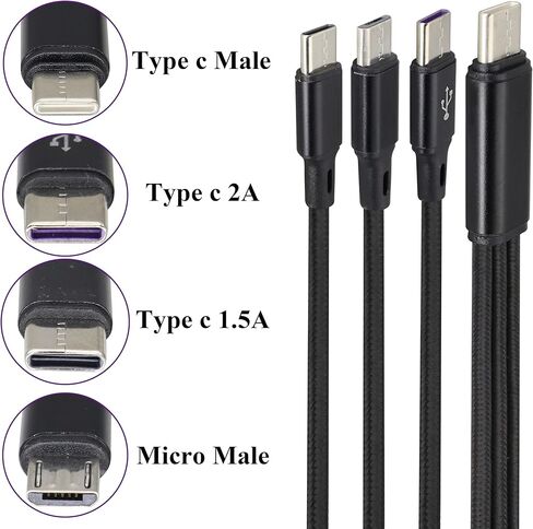 2Pack/20Cm Short 2.0 USB C Multi Charging Cable 5V 3 in 1 USB C Male to 3 Type-C Male Fast Charge Cord Compatible for Mobile/Android and USB Type-C Charging Devices(Black-3 Type C) in Kuwait