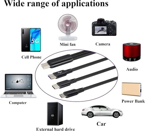 2Pack/20Cm Short 2.0 USB C Multi Charging Cable 5V 3 in 1 USB C Male to 3 Type-C Male Fast Charge Cord Compatible for Mobile/Android and USB Type-C Charging Devices(Black-3 Type C) in Kuwait