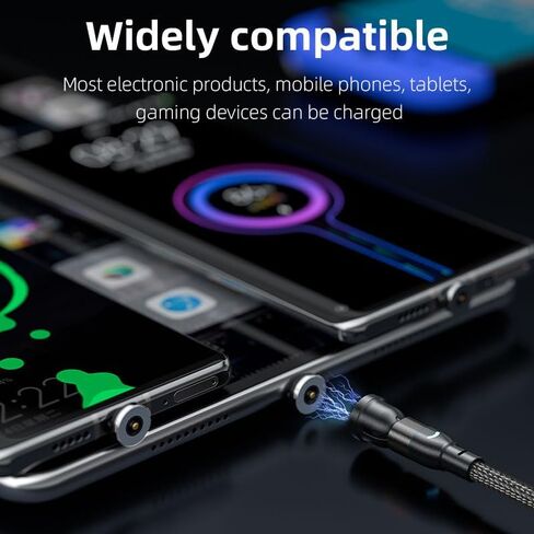 كابل شحن مغناطيسي من النوع C، كابل شاحن هاتف مغناطيسي USB C من النايلون الجديد (1.6 قدم، 3.3 قدم، 6.6 قدم 3 عبوات)، متوافق مع 15/15 Pro Max/15 Plus، S10 S9 S8 Plus (أسود) in Saudi Arabia