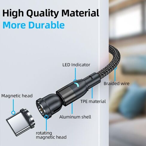 كابل شحن مغناطيسي من النوع C، كابل شاحن هاتف مغناطيسي USB C من النايلون الجديد (1.6 قدم، 3.3 قدم، 6.6 قدم 3 عبوات)، متوافق مع 15/15 Pro Max/15 Plus، S10 S9 S8 Plus (أسود) in Saudi Arabia