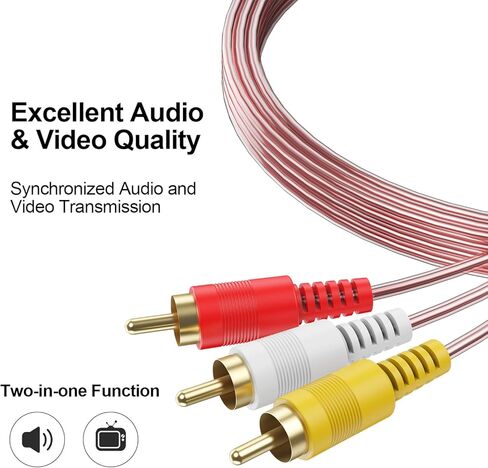 كابل AV بطول 6 أقدام، كابل 3 RCA ذكر إلى ذكر مكون صوت ستيريو ومخرج سلك فيديو محمي لمضخم صوت TV VCR DVD والمزيد in Kuwait