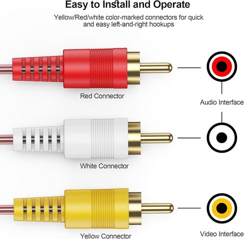 كابل AV بطول 6 أقدام، كابل 3 RCA ذكر إلى ذكر مكون صوت ستيريو ومخرج سلك فيديو محمي لمضخم صوت TV VCR DVD والمزيد in Kuwait
