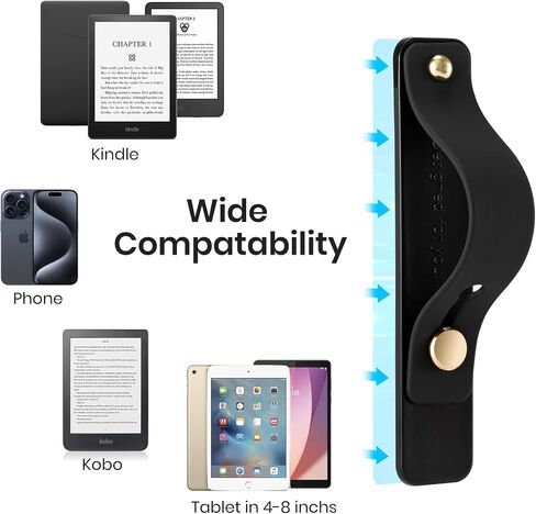 حامل حزام يد من CoBak لجهاز Kindle/Tablet - مصنوع من مادة TPU خفيفة الوزن مع عصا قوية، إحكام قابل للتعديل لجهاز Kindle/Kobo/Voyaga/Lenovo/Sony E-Book، أسود-3 in Kuwait
