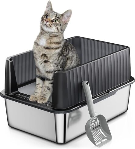 Stainless Steel Litter Box, Cat Litter Box with Lid for Medium-Sized Cats - 17.3"L x 13.3"W x 11.8"H, Kitten Litter Box - Easy to Clean, Leak-proof, Non-Stick, Odor-reducing, Metal Litter Box in Saudi Arabia