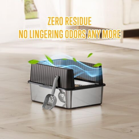 Stainless Steel Litter Box, Cat Litter Box with Lid for Medium-Sized Cats - 17.3"L x 13.3"W x 11.8"H, Kitten Litter Box - Easy to Clean, Leak-proof, Non-Stick, Odor-reducing, Metal Litter Box in Saudi Arabia