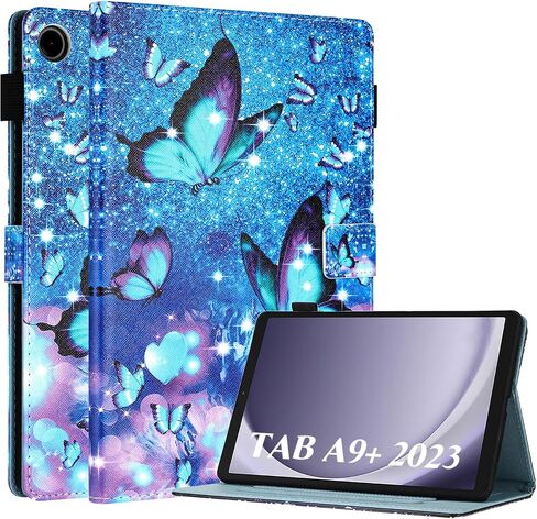 Fancity Case Fits Samsung Galaxy Tab A9+ 11 Inch 2023 Release (SM-X210/X216/X218), PU Leather Stand Cover with Pen Holder, Card Slot Smart Wake Sleep for Galaxy Tab A9 Plus Tablet, Blue Butterfly in Saudi Arabia