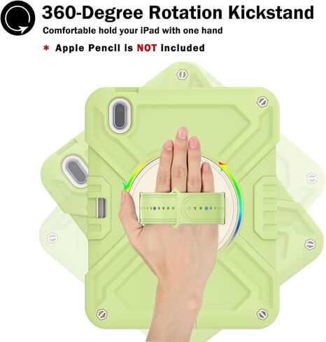 Callyue for iPad 10th Generation Case, iPad 10th Gen 2022 10.9 inch Case, iPad Tablet Protective Cover, Heavy Duty Shockproof, Swivel Stand, Pencil Holder, Green in Kuwait