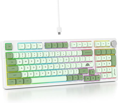 لوحة مفاتيح surmen باللون الأخضر الكريمي مع لوحة أرقام، لوحة مفاتيح ميكانيكية RGB بنسبة 96% مزودة بحشية كاملة وقابلة للتبديل السريع ولوحة مفاتيح سلكية مخصصة مع مقبض لألعاب المكتب (98 ماتشا) in Kuwait