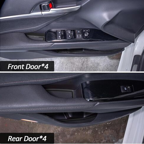TOPINSTALL أكسسوارات Camry المتوافقة مع ملحقات Toyota Camry 2018-2024، سجادات حامل الأكواب غير القابلة للانزلاق، وسادات جيب الباب، بطانات مطاطية لوحدة التحكم المركزية - حافة حمراء (16 قطعة) in Kuwait