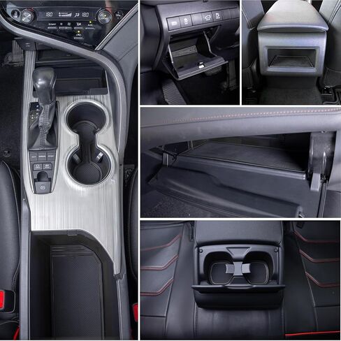 TOPINSTALL أكسسوارات Camry المتوافقة مع ملحقات Toyota Camry 2018-2024، سجادات حامل الأكواب غير القابلة للانزلاق، وسادات جيب الباب، بطانات مطاطية لوحدة التحكم المركزية - حافة حمراء (16 قطعة) in Kuwait