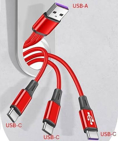 4FT USB A to Multi 3 Type C Splitter Cable, 3 in 1 Multi Charging Cable Nylon Cord, USB A to 3 USB C Port Compatible with Apple i-Phone 15,iPad Pro/Air,Sam-Sung S24 S23,Moto,Google Pixel 8,LG in Saudi Arabia