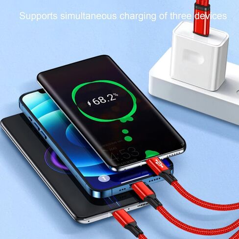 4FT USB A to Multi 3 Type C Splitter Cable, 3 in 1 Multi Charging Cable Nylon Cord, USB A to 3 USB C Port Compatible with Apple i-Phone 15,iPad Pro/Air,Sam-Sung S24 S23,Moto,Google Pixel 8,LG in Saudi Arabia